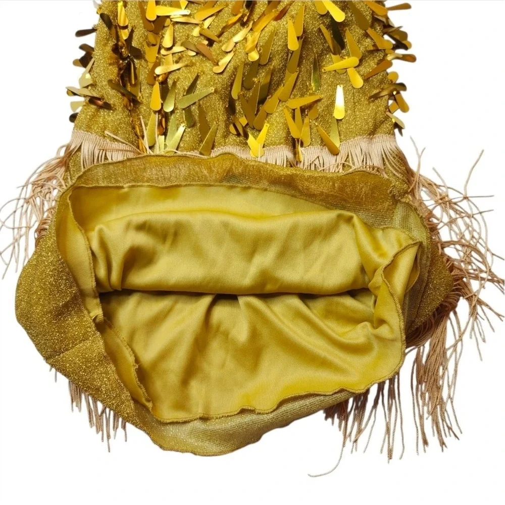 LOLANTA Girls Sequin Fringe Dress Gold Tassel Latin Dance 2Pcs Size 7-8